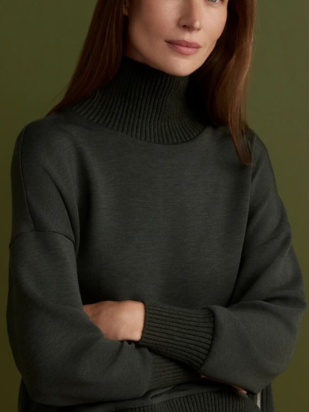 VARLEY DoubleSoft Barker High Neck Sweat Olive Marl, NWT - Picture 6 of 12